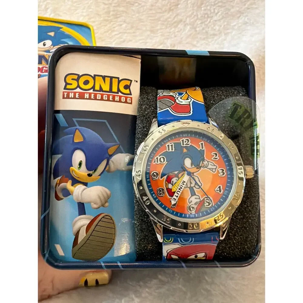 SEGA Sonic The Hedgehog Kids Wrist Watch Lighted Blue Band w/ Tin Accutime NEW